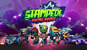 The text "Stampeded Racing Royale" over a group of colourful characters and racing carts
